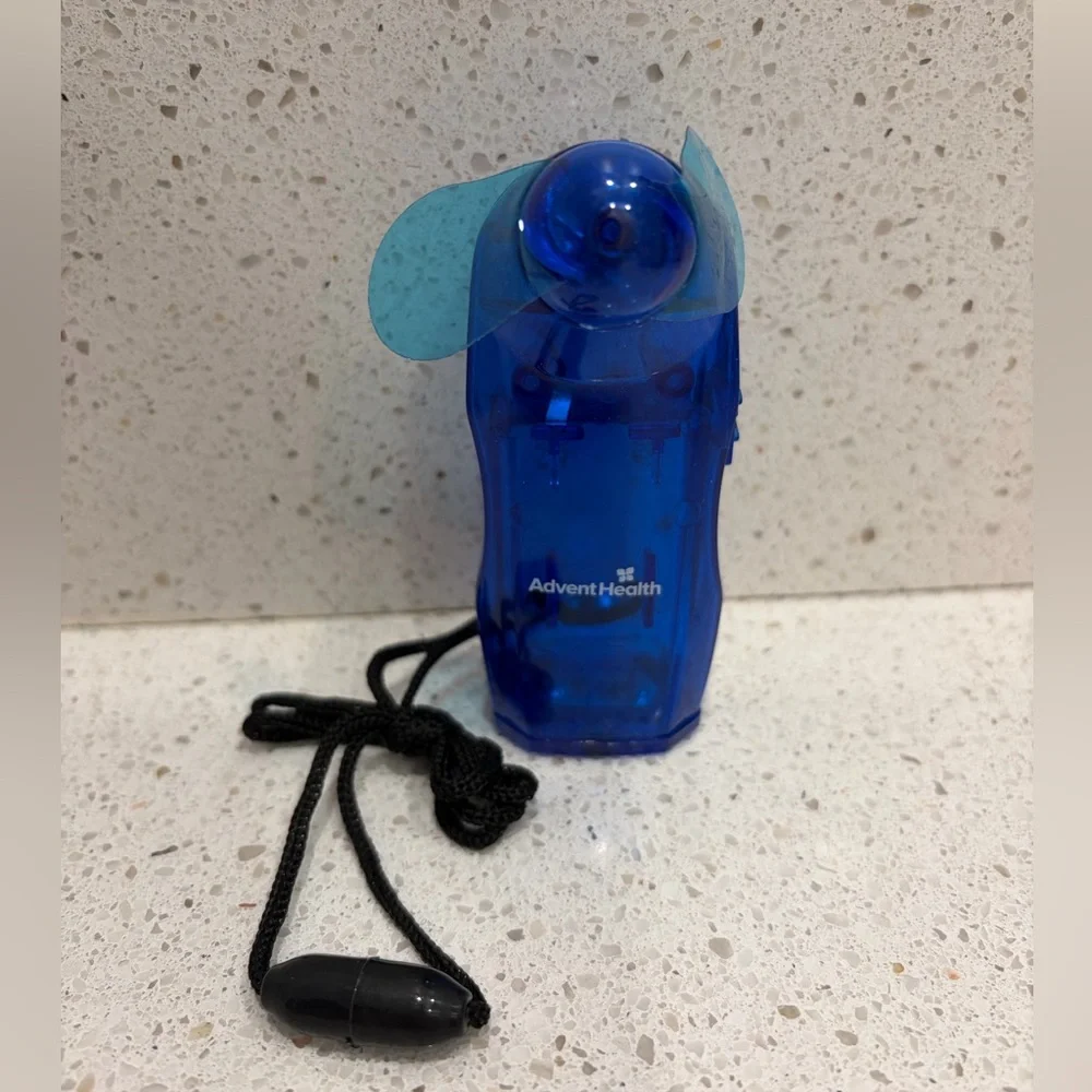 Blue Handheld Fan with Lanyard Advent Health Mini Portable Fan Battery Powered